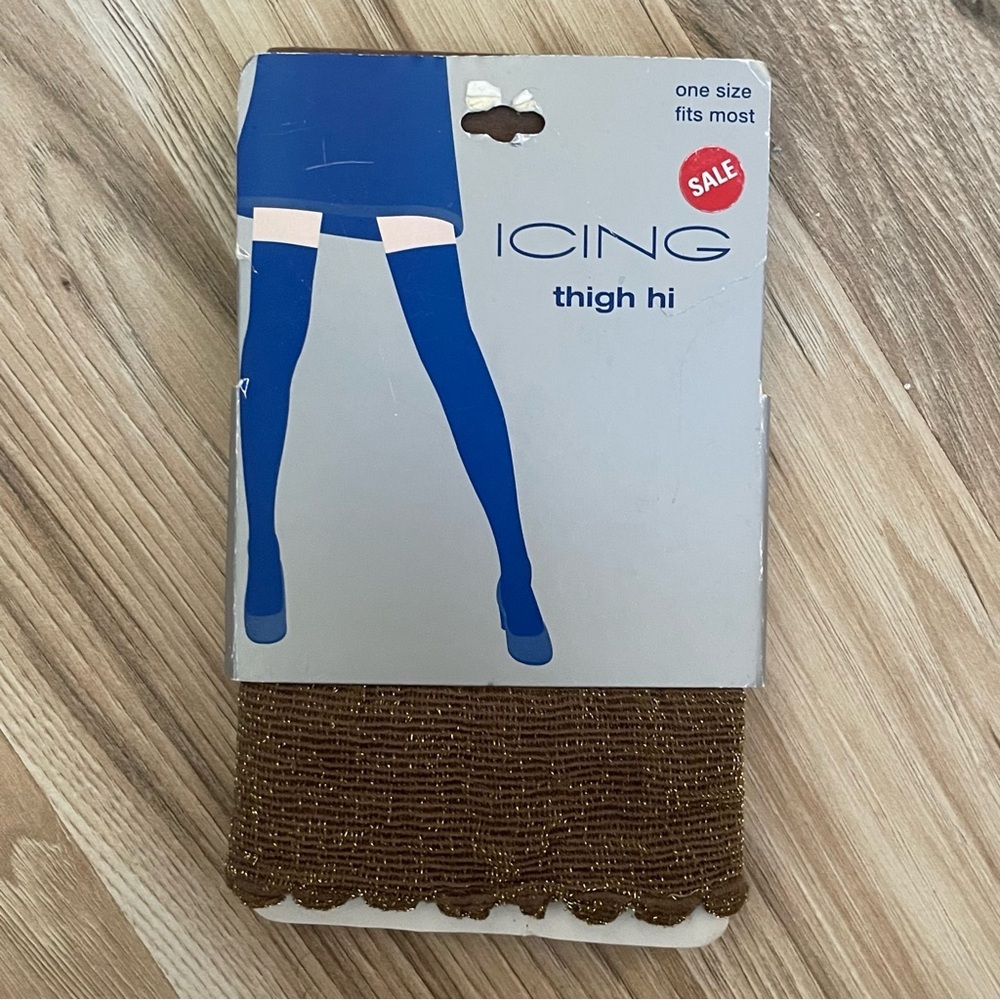 Icing dark brown/bronze color thigh highs new in package